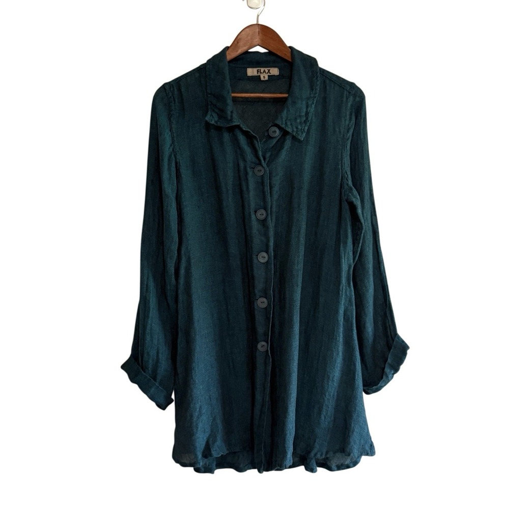 Flax Shirt Linen Button Down Collared Long Sleeve Tunic Blouse Lagenlook Small